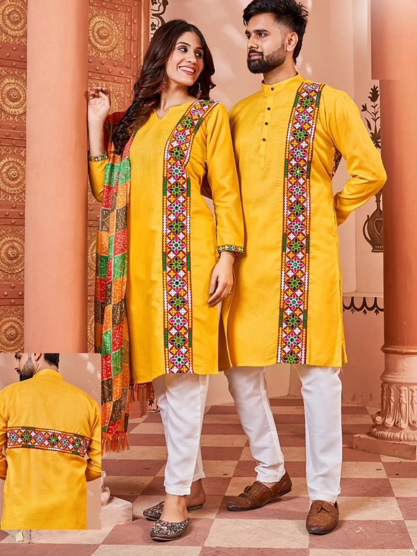 Matching Navratri Twinning Cotton With Embroidery Stylish Pattern Couple Collection