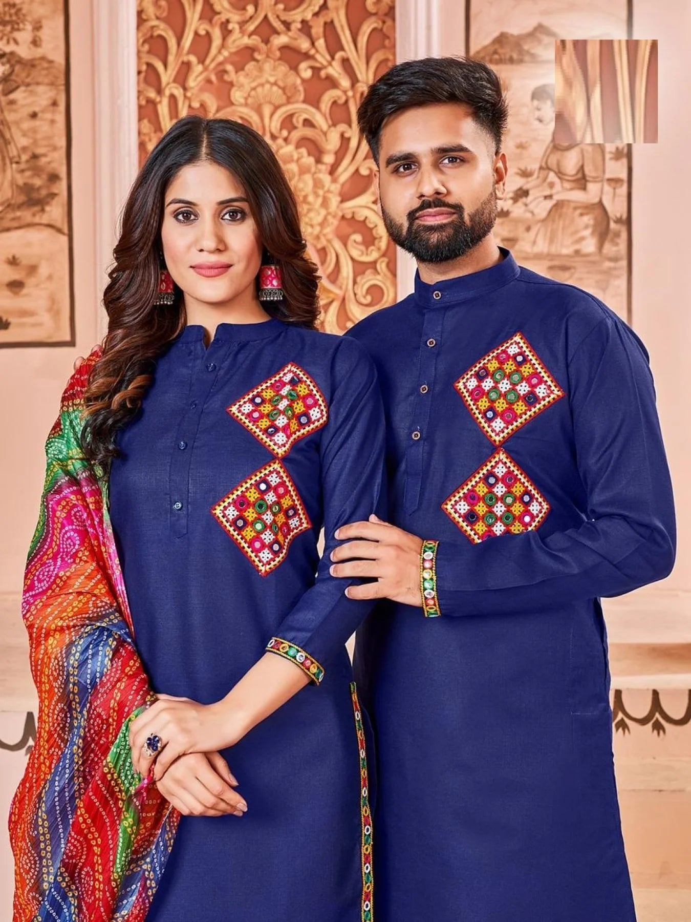Matching Navratri Twinning Cotton With Embroidery Stylish Pattern Couple Collection