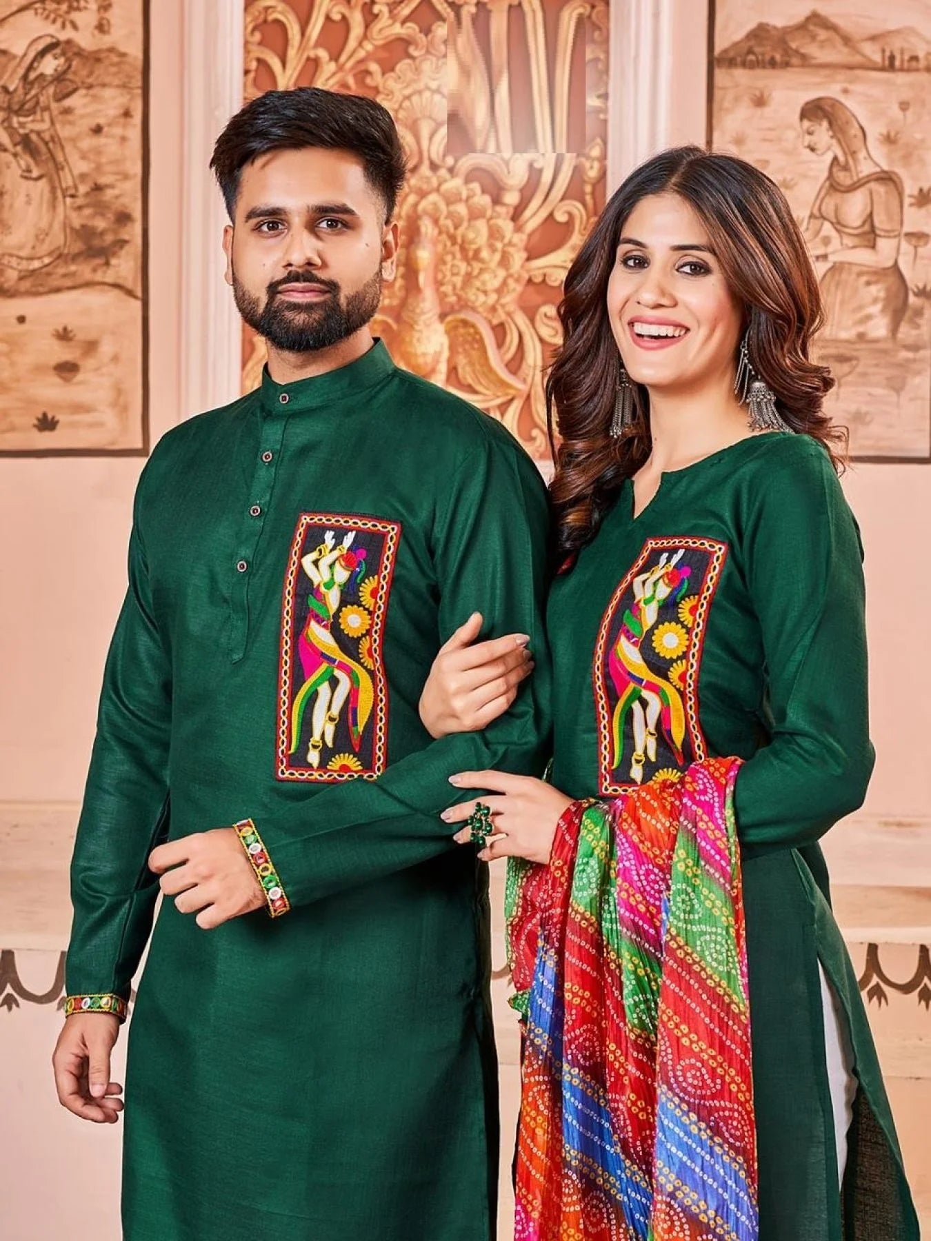 Matching Navratri Twinning Cotton With Embroidery Stylish Pattern Couple Collection