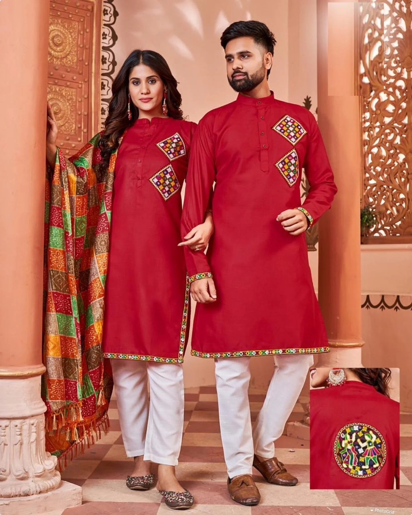 Matching Navratri Twinning Cotton With Embroidery Stylish Pattern Couple Collection