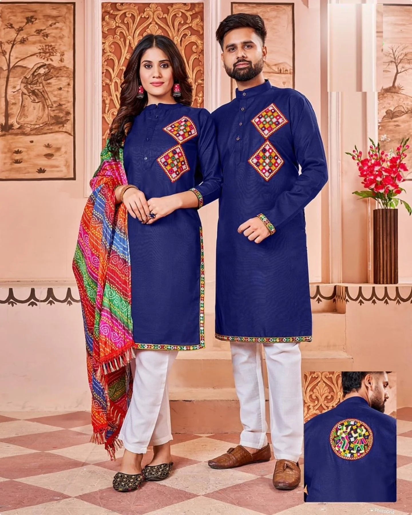 Matching Navratri Twinning Cotton With Embroidery Stylish Pattern Couple Collection