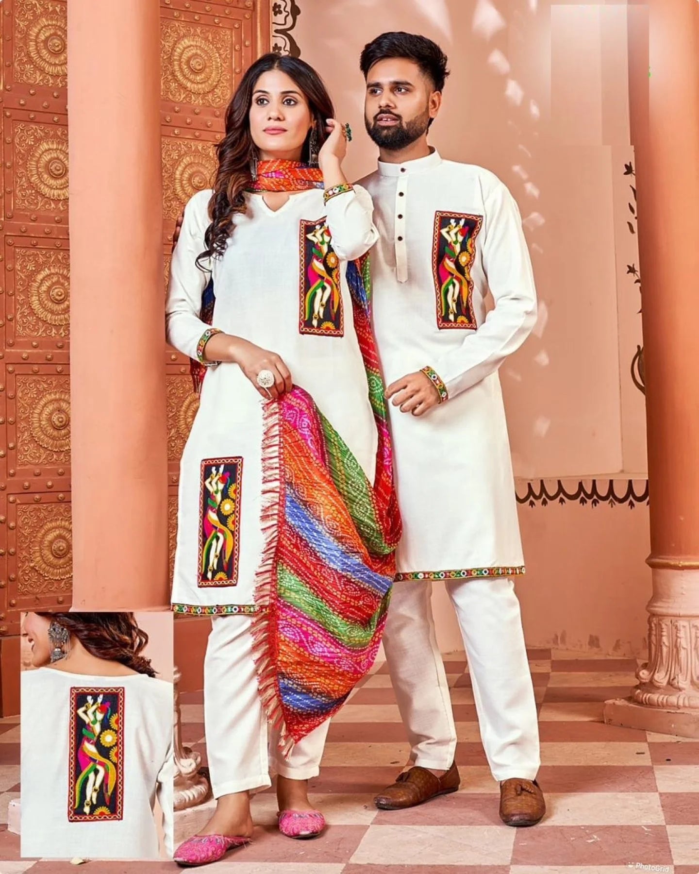 Matching Navratri Twinning Cotton With Embroidery Stylish Pattern Couple Collection
