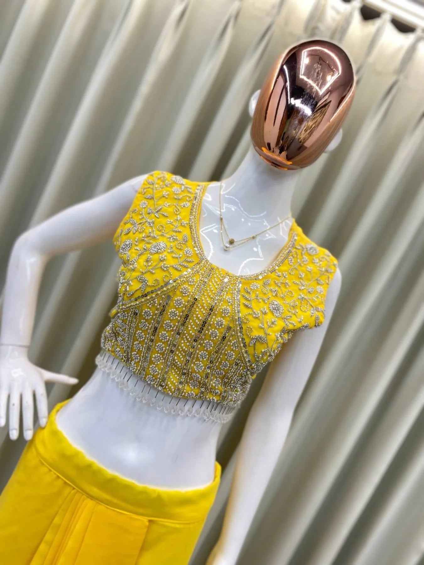 Party Wear Yellow Georgette Dhoti Style Suit Embroidered Blouse & Lace Dhoti with Ruffle Koti