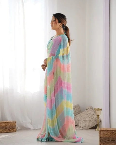 Rembo Style Georgette Saree with Prizm Print Double Mirror Border Bollywood Inspired Partywear